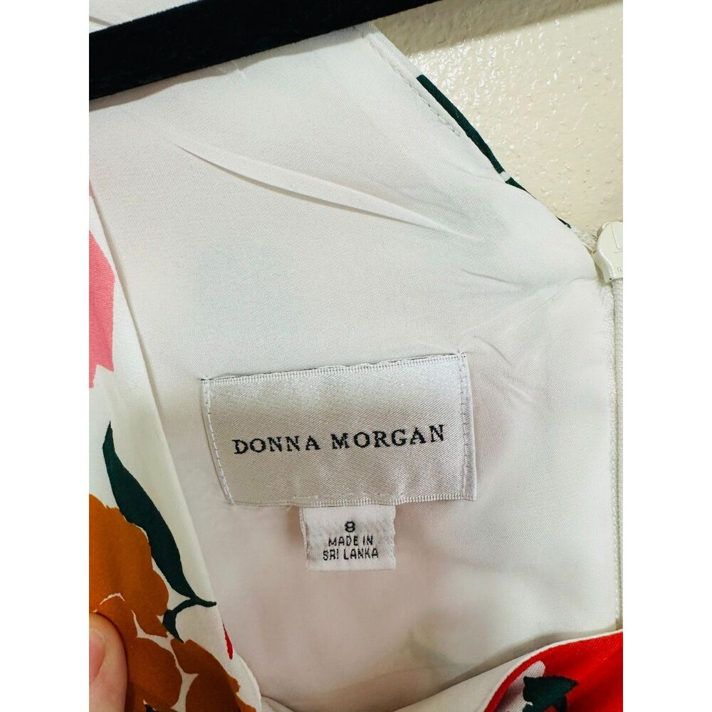 Donna Morgan Shanti Dress Pleated Midi Skirt Pockets SZ 8 Lined Bodice Colorful - Picture 4 of 6